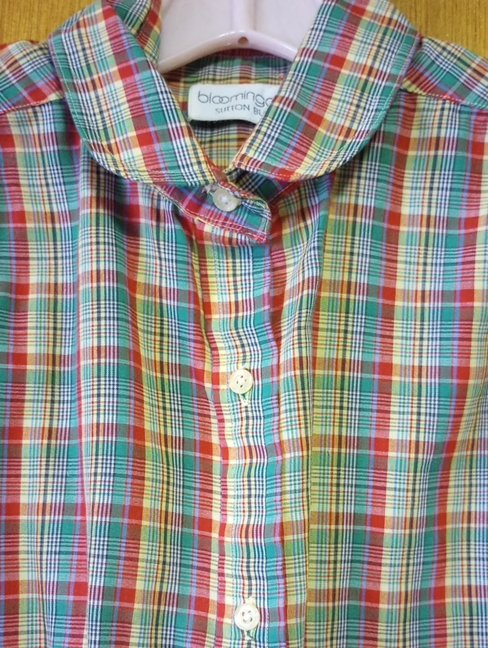 Bloomingdale's Sutton Plaid Cotton & Polyester Blouse. Red Green Yellow Black